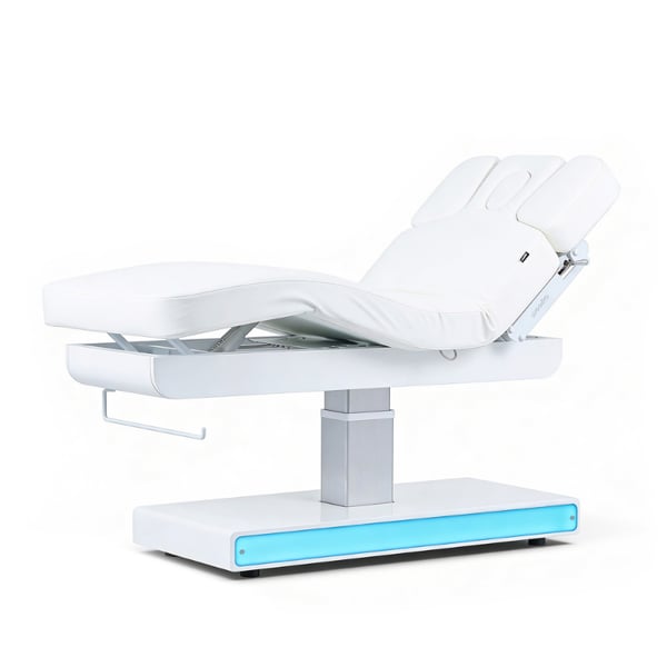 Elektrische Massageliege Nush+: drei Motoren, RGB-LED, SuperSoft-Matratze und weißer PU-Bezug