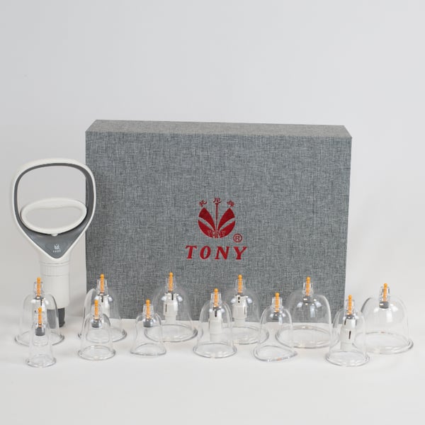 TONY (Links kahl) 12-teiliges Vakuum-Schröpfset für die Schröpftherapie