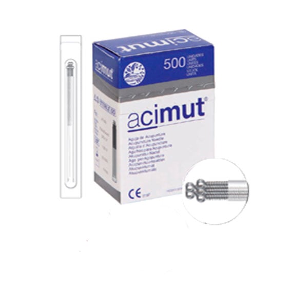 Akupunkturnadel aus silikonisiertem Stahl mit silbernem Griff mit Kopf und Führung (Azimuth)