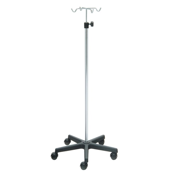 Kinefis-Serumhalter aus verchromtem Stahl mit PVC-Basis und vier Aufhängern aus verchromtem Stahl