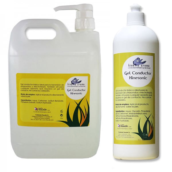 Leitfähiges Gel, ideal für Kinesonic-Ultraschall, 5 kg (Flasche mit Spender) + 1 leitfähiges Kinesonic-Gel 1 Liter als GESCHENK