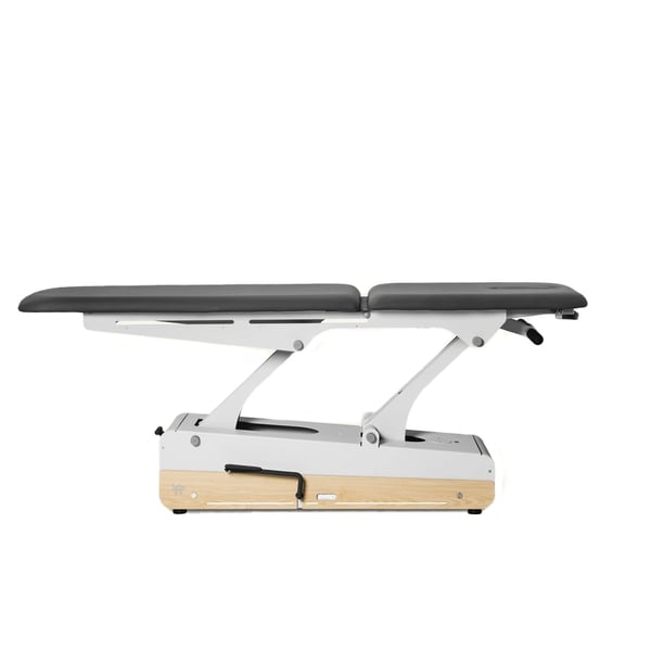 Hydraulische Liege Swop 2L Pro Hydro Physio: mit langem Kopf mit zwei Kolben, zwei Hebeln zur Höhenverstellung und 4 Rädern mit 360°-Drehung