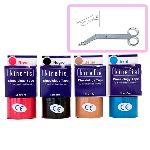 Sparpaket - 12 Neuromuskuläre Verbandsrollen - Kinefis Kinesiologisches Tape 5 cm x 5 Meter + Kinefis Verbandschere 18 cm als GESCHENK