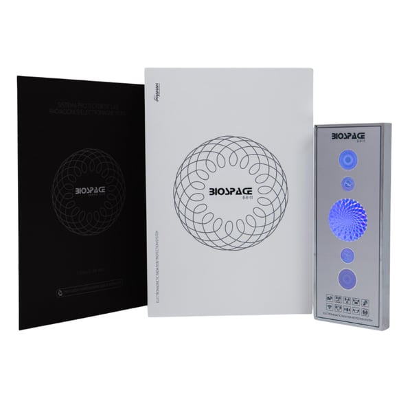 BIOSPACE 8V11 Diamant-Strahlungsschutzgerät. Ausgestattet mit wissenschaftlich validierter Pranan-Technologie. Schutzbereich bis zu 530 m². Ideal für Wohn- und Arbeitsräume.