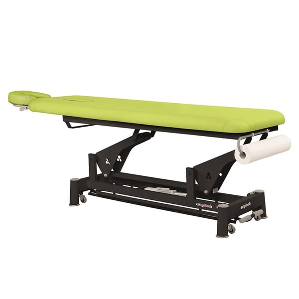 Ecopostural elektrische Trage: ein Körper mit schwarzer Verbindungsstangenstruktur und T43-Kopfstütze (70 x 188 cm)