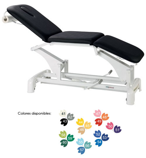 Ökoposturale hydraulische Trage: drei Körper, mit Stahlkonstruktion, einziehbaren Rädern und einstellbarer Höhe