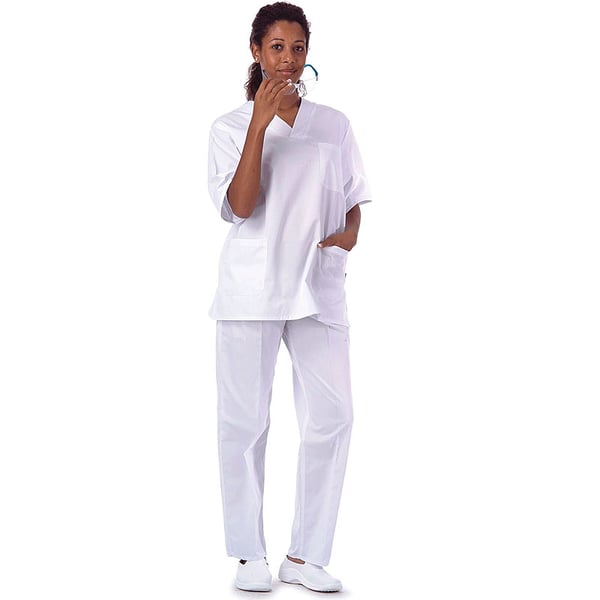 Unisex-Kasack mit V-Ausschnitt, weiß