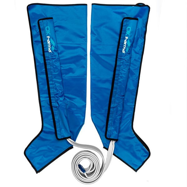 Zwei Beinabdeckungen, die mit der digitalen Pressotherapie von Kinefis Farma Press kompatibel sind (4, 6 und 8 Abschnitte)