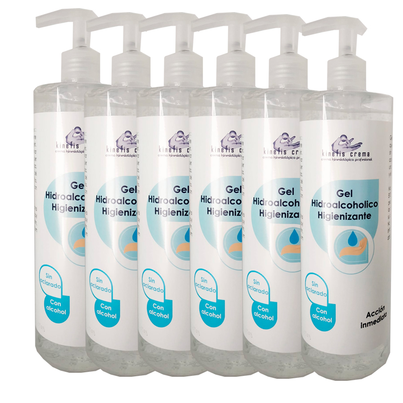 Schachtel mit 6 Einheiten Kinefis RAER Sanitizing Hydroalcoholic Gel 500 ml