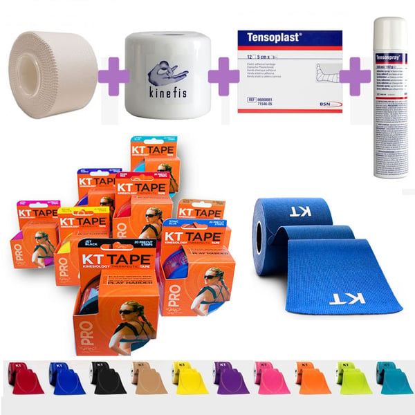 KT TAPE BANDING PACK ANGEBOT: Neuromuskuläre Bandage mit 12 Rollen und 32 Anti-Krisen-Bändern und 6 Kinefis-Pretapes und Tensospray und 12 Tensoplast
