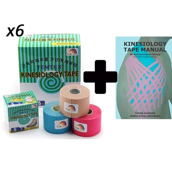 Packung: Book Kinesiology Tape Manual + 6 Rollen Neuromuskulärer Verband Temtex Kinesiology Tape