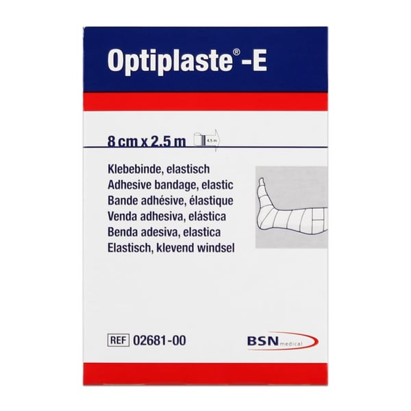 Optiplaste-E (ehemals Elastoplast-E) 8 cm x 2,5 Meter: Elastische Klebebinde aus Baumwolle und Viskose