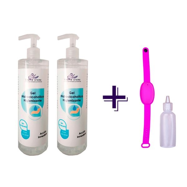 RAER Hydroalcoholic Gel Pack: Zwei Flaschen Kinefis RAER Hydroalcoholic Sanitizing Gel 500 ml + wiederaufladbares Armband mit Geschenkspenderflasche