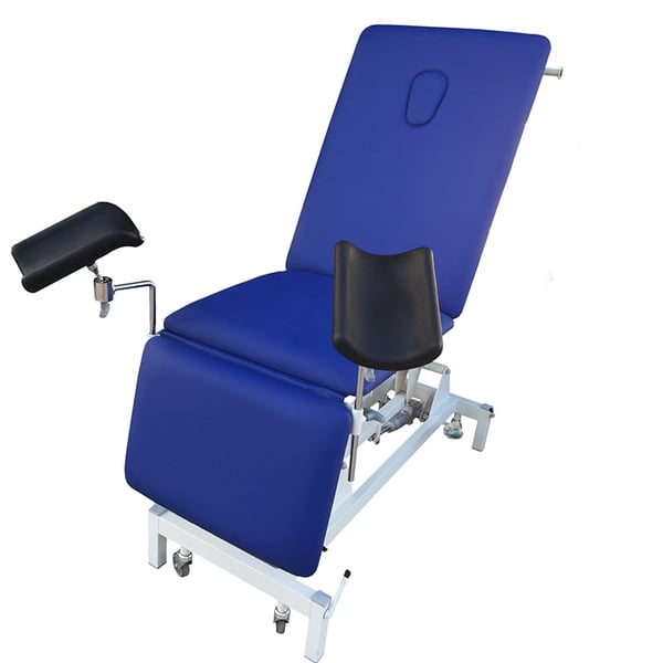 Set aus zwei Gynäkologie-Beinstützen von Goepel: Aus Edelstahl, mit Kugelgelenk, fester Kupplung an einer Buchsentrage und Griff