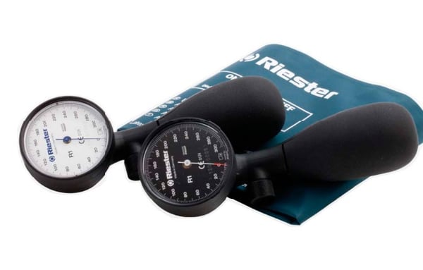 Aneroid-Blutdruckmessgerät Riester R1, stoßfest, schwarz, desinfizierbare Manschette für Kinder, 1 Schlauch, ohne Latex