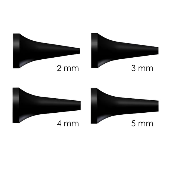 Riester wiederverwendbares Ohrspekulum für HNO, Augenheilkunde und Dermatologie, 2, 3, 4 und 5 mm, schwarz, im PE-Beutel mit 10 Stück für ri-scope L3