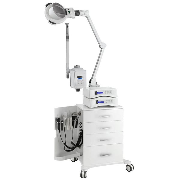 Multifunktionsturm mit fünffacher Vergrößerungslupe und Kpsule-Verdampfer: Vier Schubladen und zwei Seitentüren