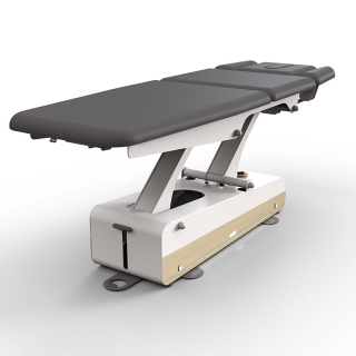 Elektrische Physiotherapieliege Swop 5 Physio: dreiteilig mit kurzer Kopfstütze, motorisiertem Mittelteil, doppelter Erhöhung, anpassbarer, nahtloser Polsterung, ein Modell, das die Spielregeln verändert