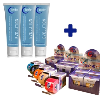 CURE TAPE BANDING PACK: 6 Rollen Cure Tape Neuromuskulärer Verband 5 cm x 5 m + 3 Kinefis Evolution 300 ccm  Cremes
