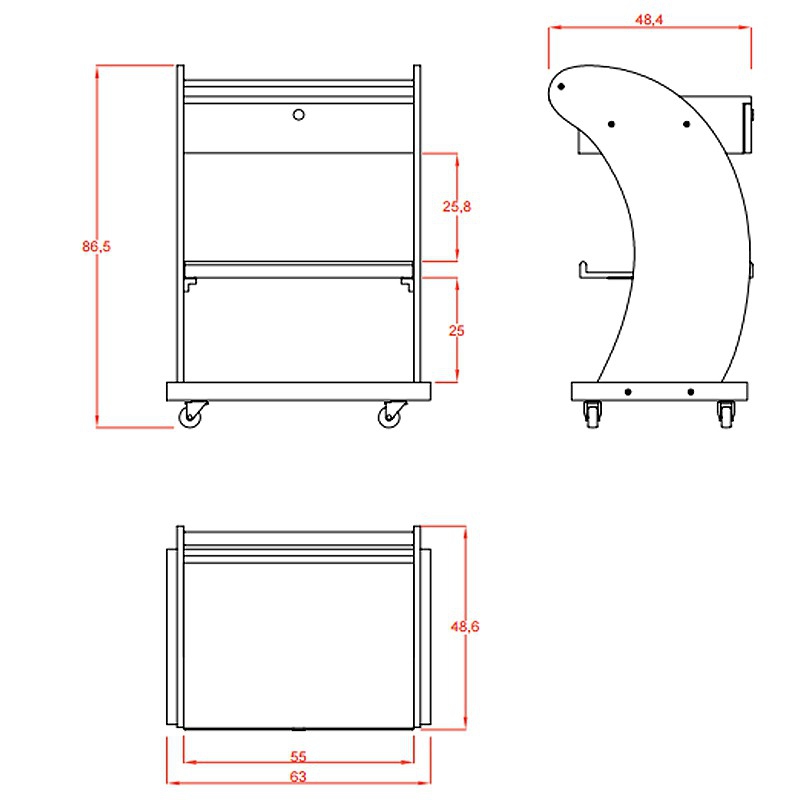 Hölzerner stützwagen: ausgestattet mit 2 regalen und abschließbarer