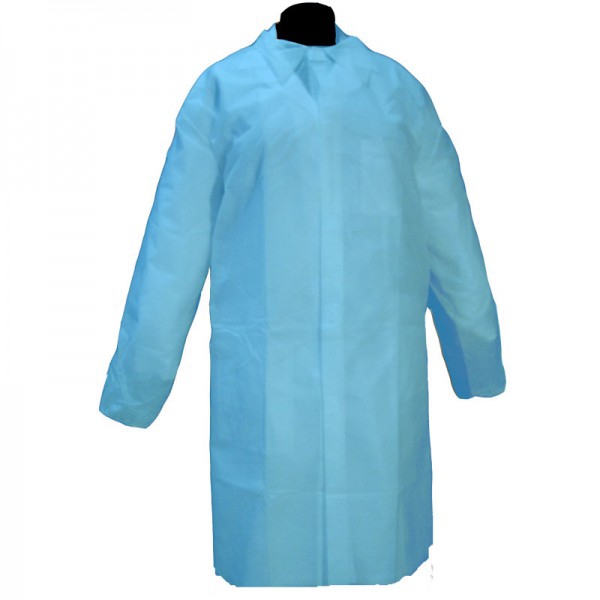 Einweg-Kittel aus Polypropylen, blau, ohne Taschen, mit Klettverschluss (50 Einheiten)