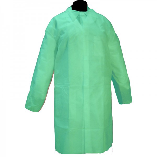 Einweg-Kittel aus Polypropylen, grün, ohne Taschen, mit Klettverschluss (50 Einheiten)
