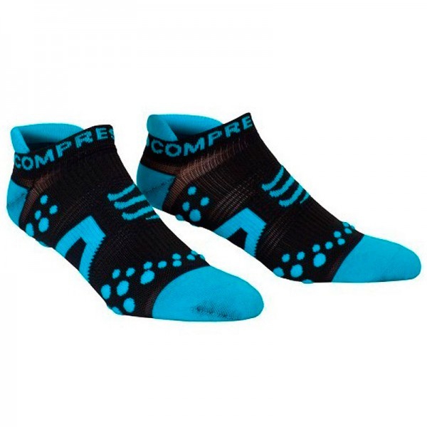 LETZTE GRÖSSEN - Compressport Pro Racing Socken V2 Run Low Cut - Ultra Low Technical Socken - Farbe Schwarz-Blau - Größe T1 (34-36 cm)