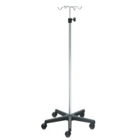 Kinefis-Serumhalter aus verchromtem Stahl mit PVC-Basis und vier Aufhängern aus verchromtem Stahl Kinefis-Serumhalter aus verchromtem Stahl mit PVC-Basis und vier Aufhängern aus verchromtem Stahl