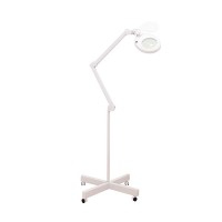Kaltlicht-Magni-LED-Lampe mit 5-facher Lupe: Vierradfuß, Gelenkarm und Linsenschild