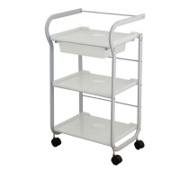 White Metal Cart Part: Ausgestattet mit drei Regalen und einer herausnehmbaren Schublade White Metal Cart Part: Ausgestattet mit drei Regalen und einer herausnehmbaren Schublade
