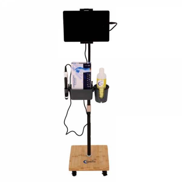 Transportwagen für tragbares Ultraschallsystem SonoEye P2 Kinefis mit Holzsockel und Zubehör Transportwagen für tragbares Ultraschallsystem SonoEye P2 Kinefis mit Holzsockel und Zubehör