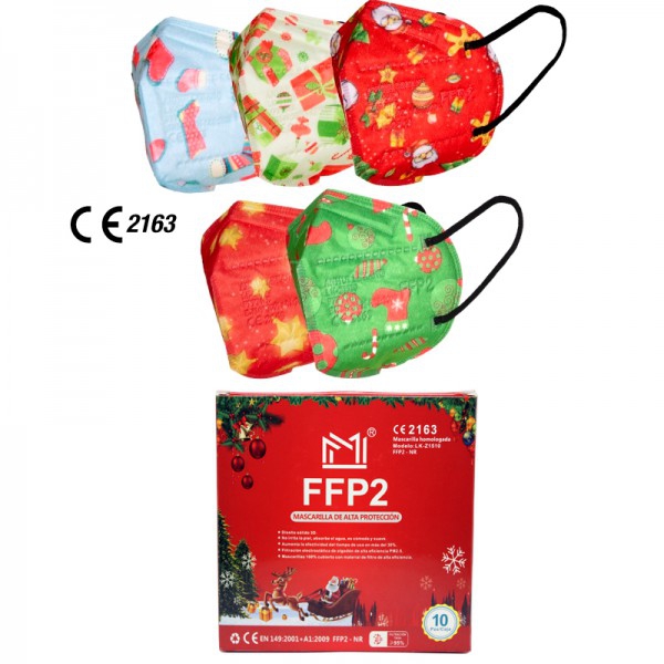 FFP2 Weihnachtsmasken und europäisches CE-Zertifikat (einzeln verpackt - Karton mit 10 Stück)