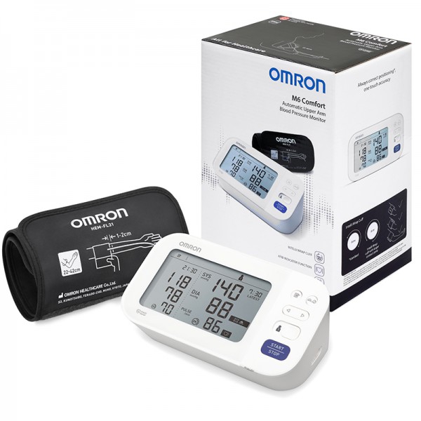 Automatisches Arm-Blutdruckmessgerät Omron M6 Comfort: Mit Arrhythmieerkennung, Doppelbildschirm und genaueren Ergebnissen (HEM-7360-E)