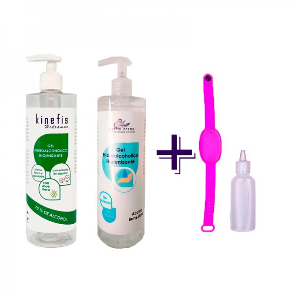 Hydroalkoholisches Gel-Pack für die Familie: Kinefis Raer (500 ml) + Scented Kinefis (500 ml) + nachfüllbares Armband mit Geschenkspenderflasche Hydroalkoholisches Gel-Pack für die Familie: Kinefis Raer (500 ml) + Scented Kinefis (500 ml) + nachfüllbares Armband mit Geschenkspenderflasche