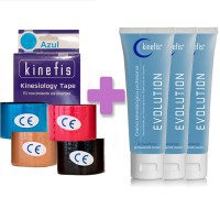 KINEFIS BANDAGE PACK ANGEBOT: 6 Rollen Kinefis Kinesiology Tape neuromuskuläre Bandage 5 cm x 5 m + 3 Kinefis Evolution Creams 200 cc