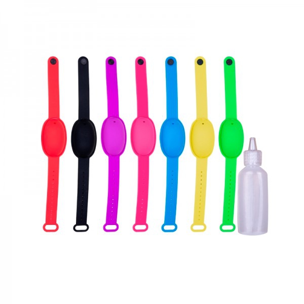 Nachfüllbare Armbänder aus hydralkoholischem Gel mit Geschenkflasche (kostenlos) Nachfüllbare Armbänder aus hydralkoholischem Gel mit Geschenkflasche (kostenlos)